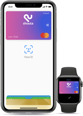 Shouta Mastercard inside a phone and Apple watch