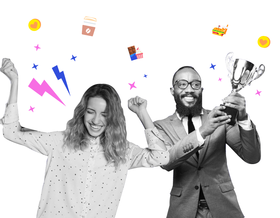 Excited employees who have received instant digital gifts