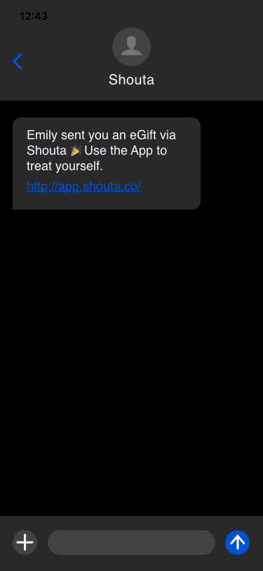 Phone showing SMS linking to a digital gift card